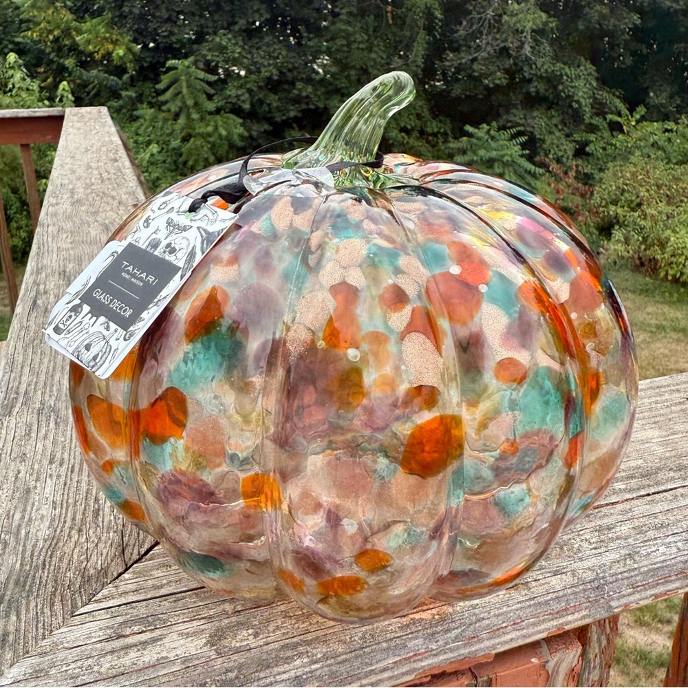 NEW Tahari Multicolored Spotted Glass Glass Pumpkin 7”